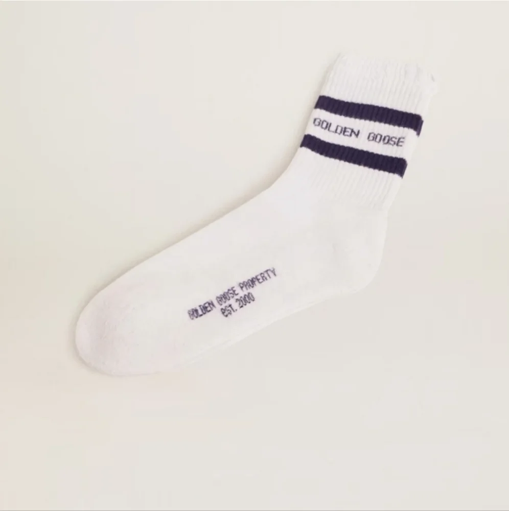 NWT Golden Goose Cotton socks with distressed finishes, blue stripes and logo